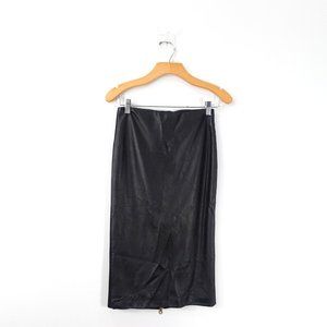 Black Leather Skirt XS Straight Pencil Midi‎ Full Zip CANADA 5TH MERCER DEFECTS